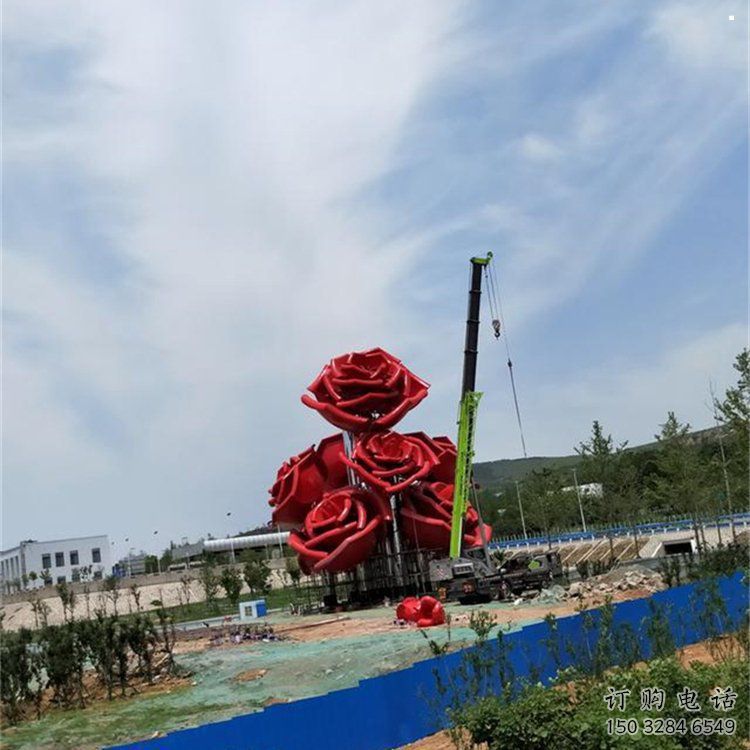 玫瑰花朵雕塑廠家，村標(biāo)概念，玫瑰花朵雕塑制作觀賞型
