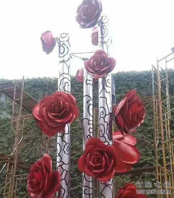 玫瑰花朵雕塑定做，公園小品，烤漆玫瑰花朵雕塑廠家