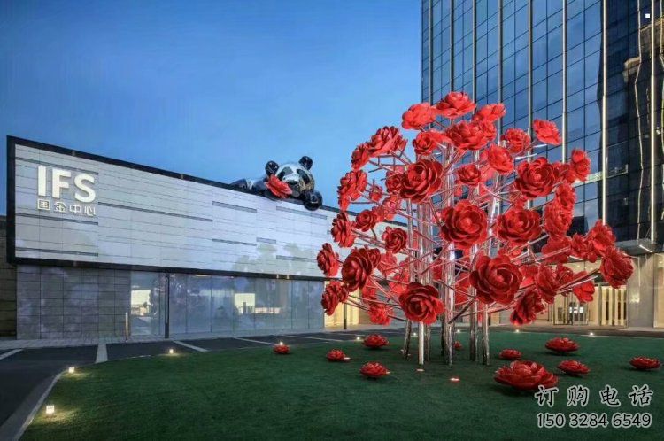 玫瑰花朵雕塑制作廠家，室外軟裝，景觀玫瑰花朵雕塑承接