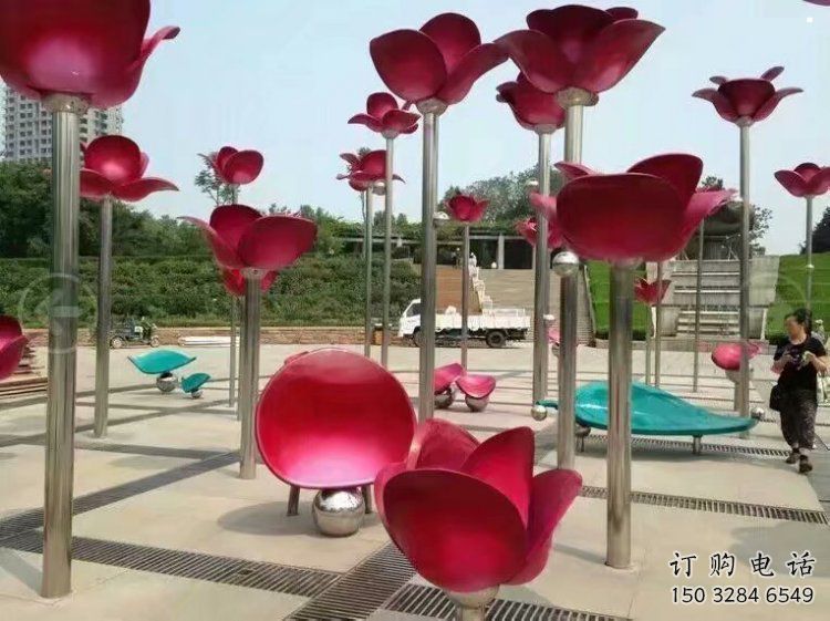 花朵雕塑定做，多彩藝術(shù)，郁金香花朵雕塑廠家選用