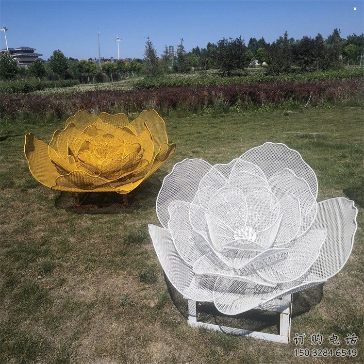 牡丹花雕塑提供，白鋼構(gòu)件，鏤空牡丹花雕塑生產(chǎn)廠家