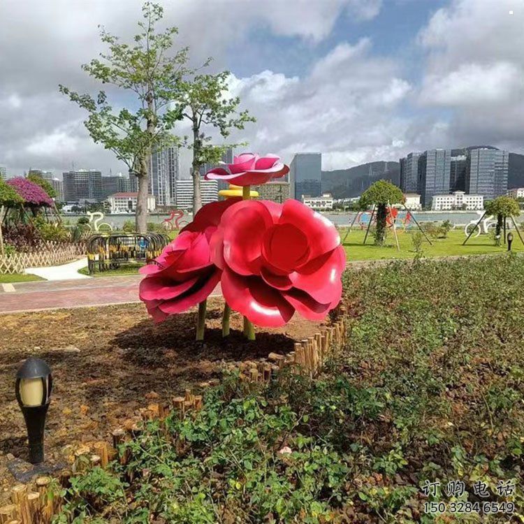 牡丹花雕塑，烤漆工藝，不銹鋼牡丹花雕塑廠家承接