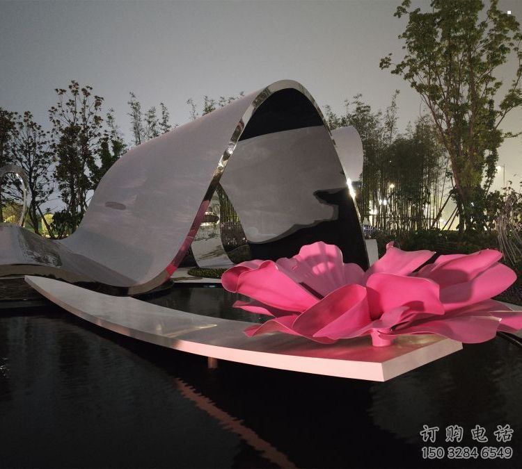 牡丹花雕塑工廠，街景小品，不銹鋼牡丹花雕塑廠常用
