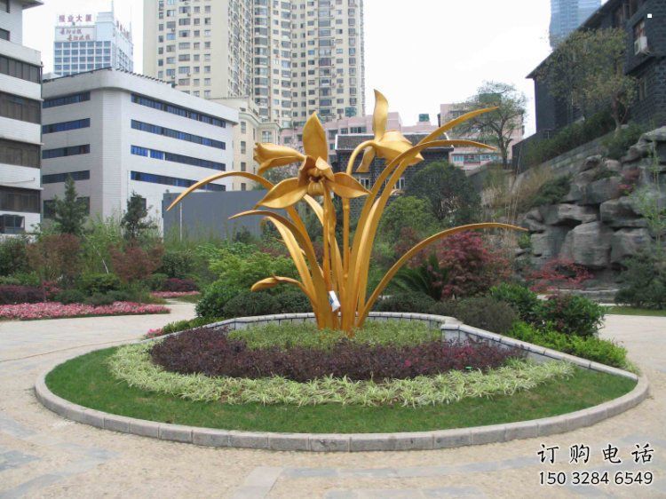蘭花雕塑精選，露天雕塑，不銹鋼蘭花雕塑制作廠家