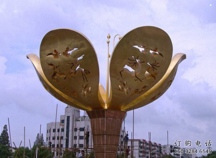 山茶花雕塑制作廠家，城市雕塑，不銹鋼山茶花雕塑