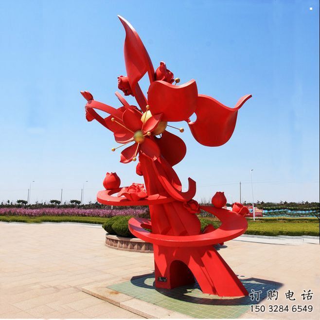 石榴花雕塑觀賞型，公園小品，不銹鋼石榴花雕塑生產(chǎn)商