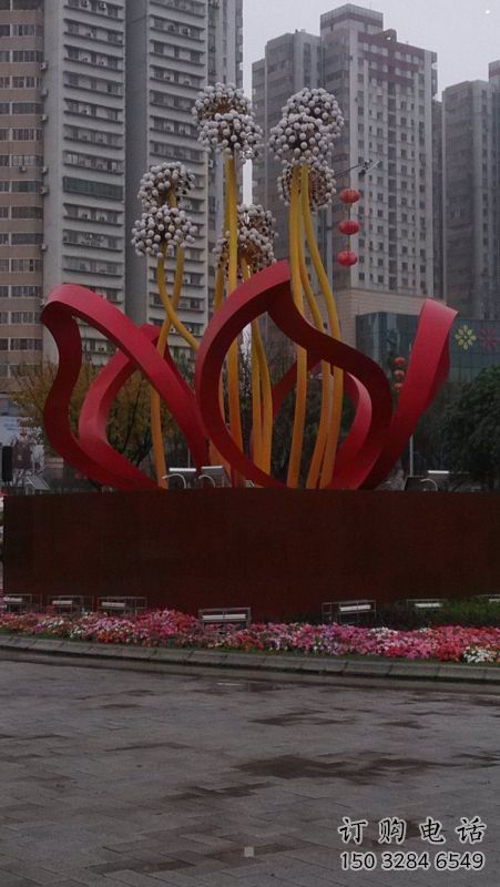 鏤空梧桐花雕塑制造商，景觀雕塑，梧桐花雕塑供給