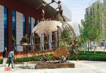 地球儀雕塑訂做，校園雕塑，現(xiàn)代地球儀人物雕塑廠家
