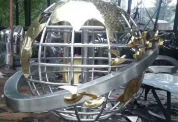 地球儀雕塑展品，彩鋼制作，鏡面地球儀雕塑廠家精品
