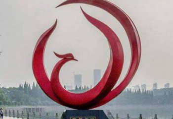 鳳凰雕塑供求，村標概念，不銹鋼圓環(huán)鳳凰雕塑制作廠家