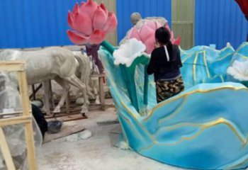 抽象荷花雕塑制造，公園雕塑，彩繪荷花雕塑展品