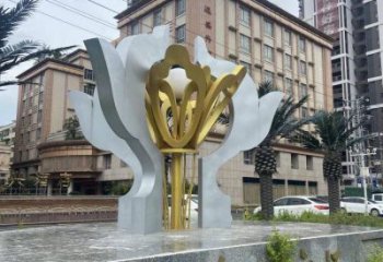 抽象荷花雕塑展品，小區(qū)雕塑，不銹鋼荷花雕塑制作廠家