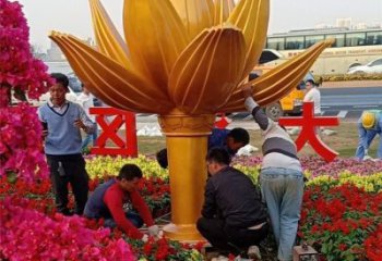 金蓮花雕塑預定，白鋼構件，不銹鋼金蓮花雕塑廠家選定