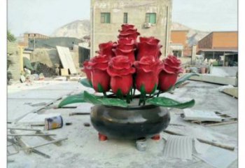 玫瑰花雕塑定做廠家，村標(biāo)概念，廣場不銹鋼玫瑰花雕塑