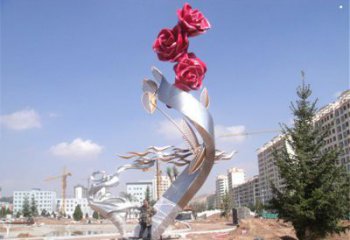 烤漆月季雕塑承接，美陳雕塑，月季花朵雕塑廠家