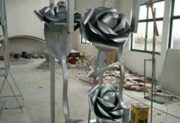 月季花雕塑制作，美陳雕塑，不銹鋼月季花雕塑定制廠家