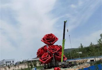 玫瑰花朵雕塑廠家，村標(biāo)概念，玫瑰花朵雕塑制作觀賞型