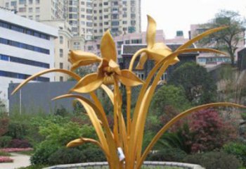 蘭花雕塑定價，村標概念，不銹鋼蘭花雕塑廠家選用