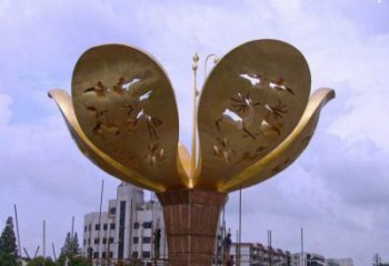 山茶花雕塑制作廠家，城市雕塑，不銹鋼山茶花雕塑