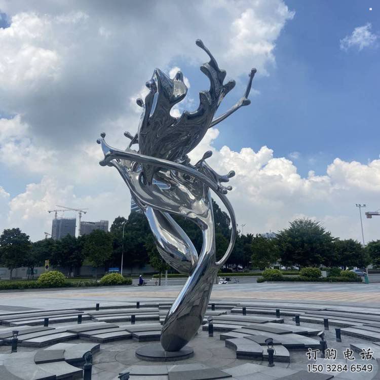 園林海浪雕塑，噴漆景觀雕塑，鏡面形式