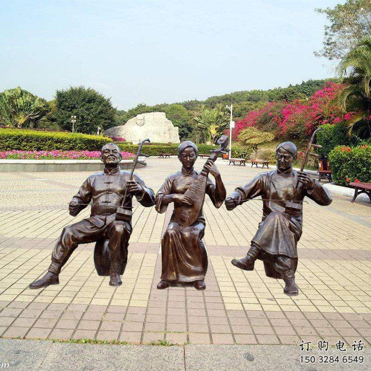 拉二胡雕塑承接，校園雕塑，民俗人物雕塑定制