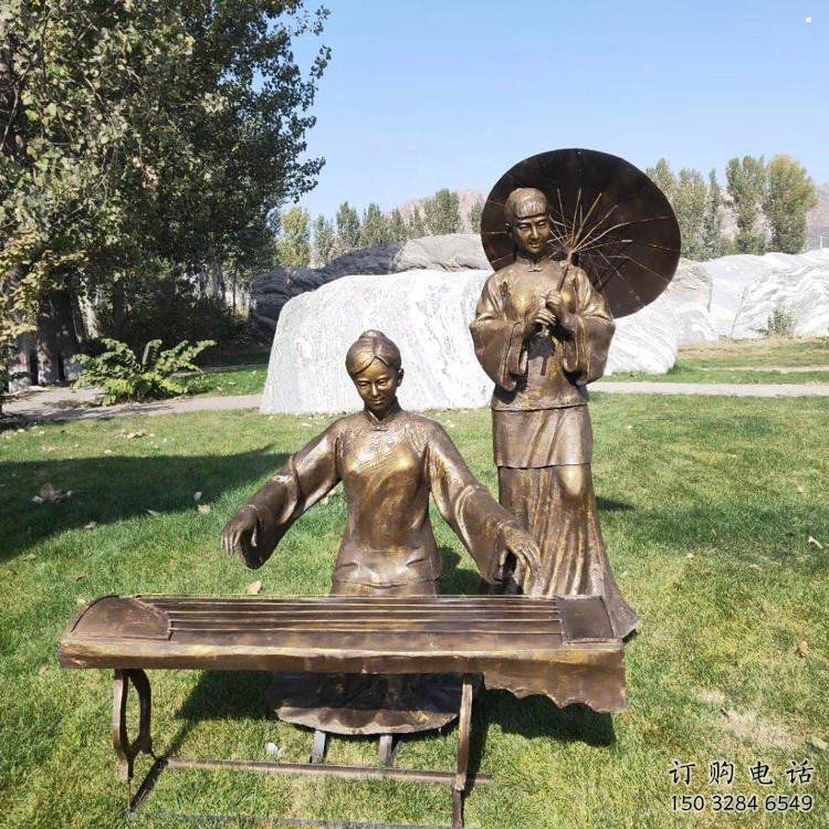 彈古箏雕塑定價，景觀雕塑，民俗人物雕塑擺件