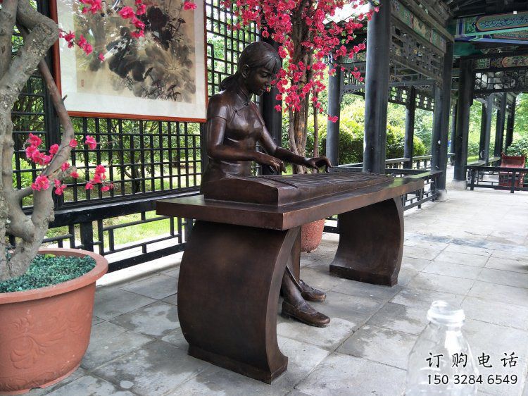 彈古箏雕塑供給，戶外雕塑，景觀民俗人物雕塑選用