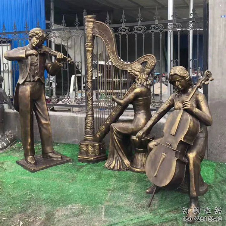 彈古箏雕塑供應，圓雕體系，民俗人物雕塑展品