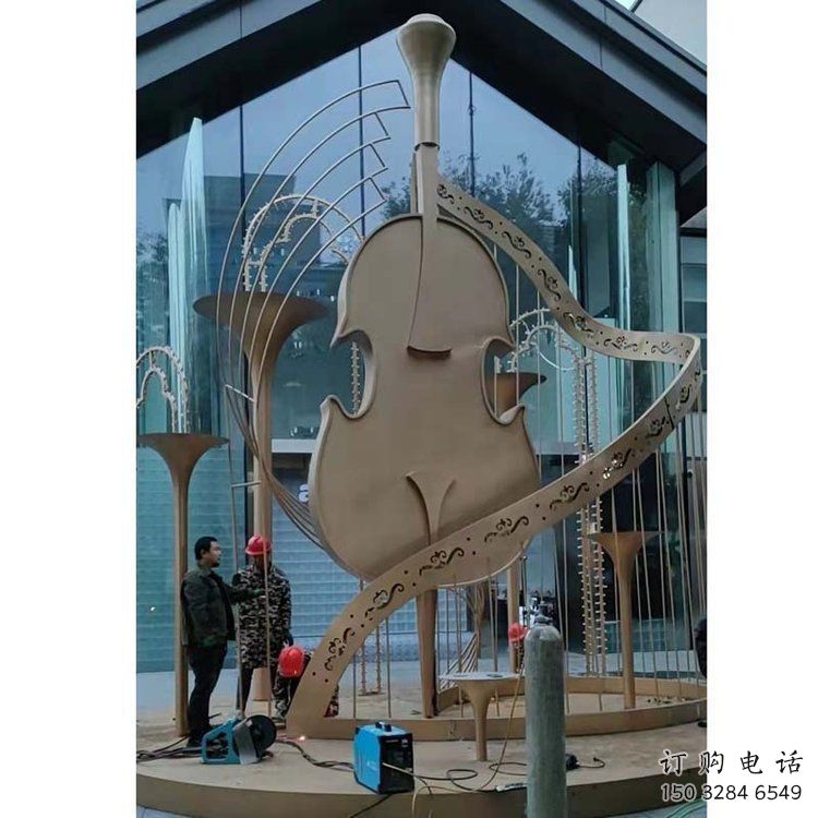 提琴雕塑定制，市標(biāo)雕塑，不銹鋼提琴雕塑
