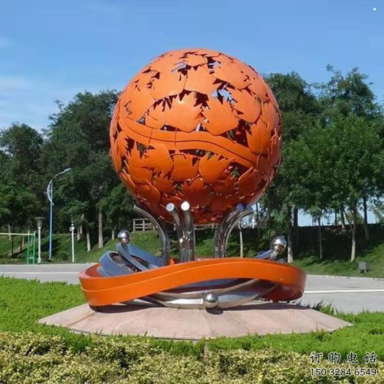 鏤空球雕塑指用，白鋼構件，烤漆鏤空球雕塑提供