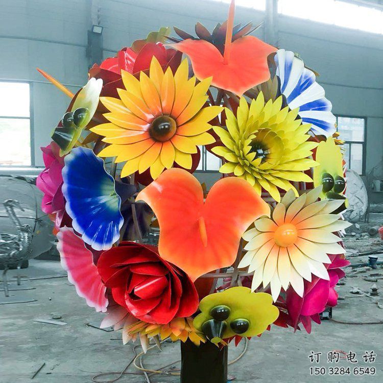 花球雕塑廠家，花園小品，烤漆不銹鋼花球雕塑優(yōu)選