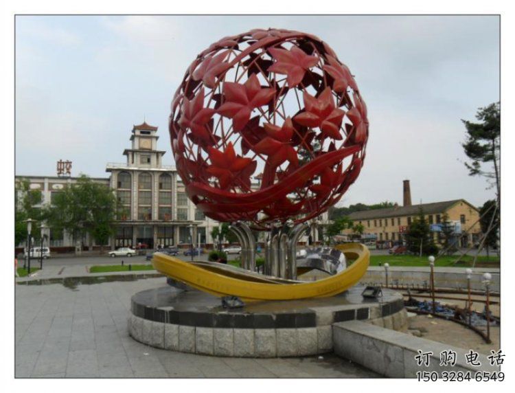 花紋球雕塑承接，街道標識，不銹鋼花紋球雕塑供應