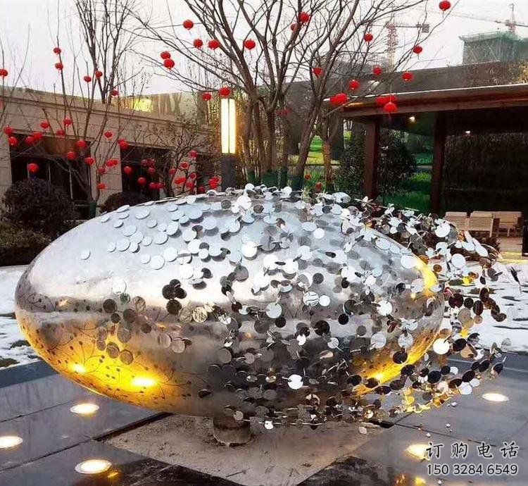 花紋球雕塑精選，陸地擺件，不銹鋼花紋球雕塑展品