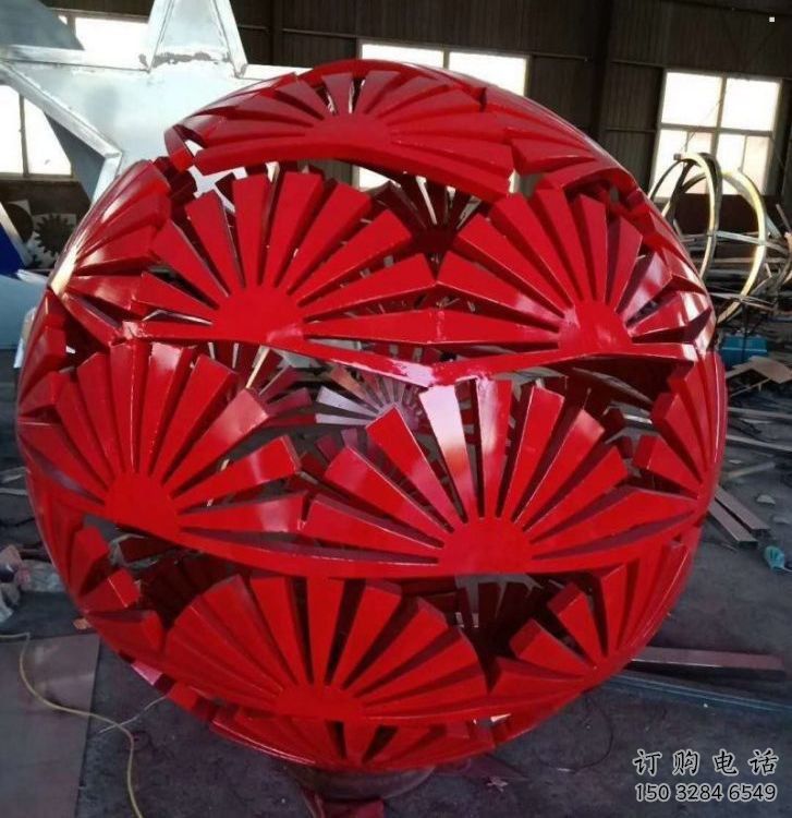 花紋球雕塑觀賞型，景區(qū)雕塑，不銹鋼花紋球雕塑指用