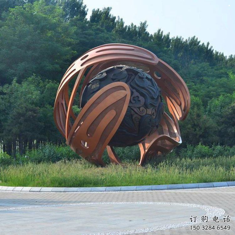 鏤空球雕塑廠家，小區(qū)擺件，烤漆異形鏤空球雕塑服務(wù)商