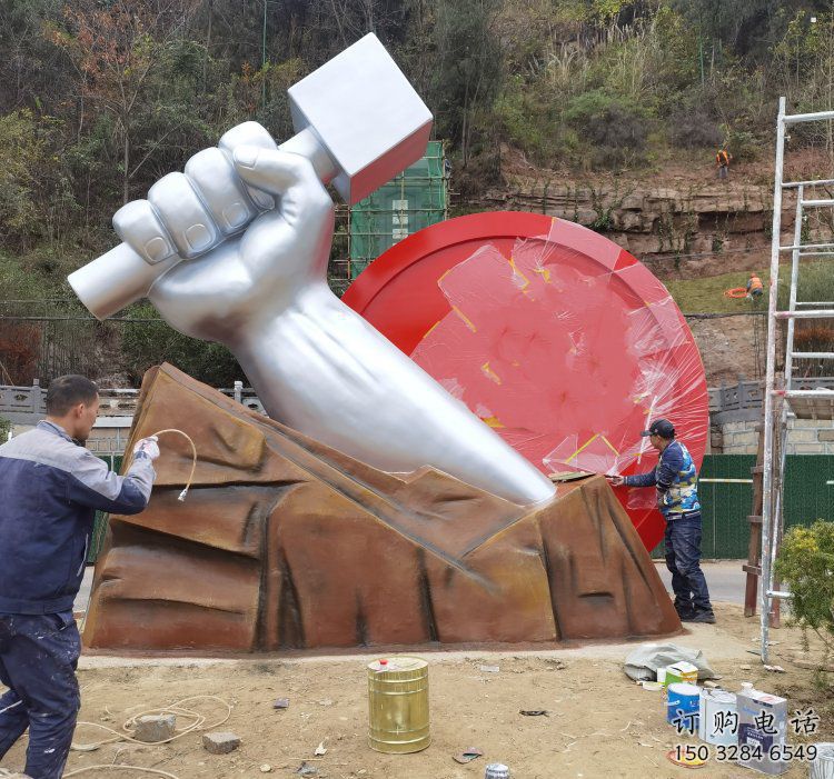 拳頭雕塑預(yù)定，白鋼構(gòu)件，不銹鋼拳頭雕塑選定
