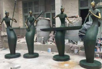 彈古箏雕塑供求，村標(biāo)概念，民俗人物雕塑制作承接