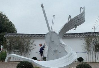 小提琴雕塑訂做，室外軟裝，不銹鋼小提琴雕塑供應(yīng)