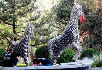 方塊馬雕塑定制，露天雕塑，不銹鋼方塊馬雕塑展品