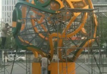 鏤空球雕塑定制，街頭雕塑，烤漆鏤空球雕塑制作