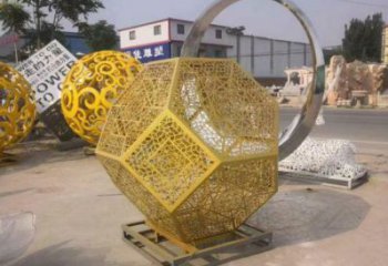 棱面球雕塑訂做，街道標識，金屬鏤空棱面球雕塑定做