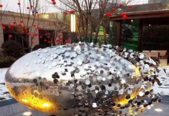 花紋球雕塑精選，陸地擺件，不銹鋼花紋球雕塑展品