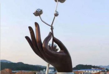 手拈花雕塑精選，室外軟裝，不銹鋼手拈花雕塑廠家