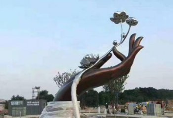 手拈花雕塑制造商，動(dòng)態(tài)雕塑，不銹鋼手拈花雕塑訂做
