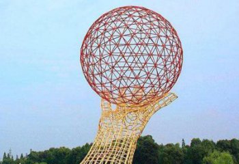 火球雕塑定制，市標(biāo)雕塑，鏤空手托火球雕塑廠家