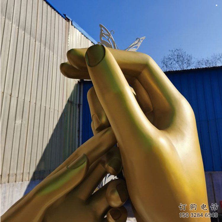 握手雕塑精選，街景小品，不銹鋼握手雕塑指用廠家