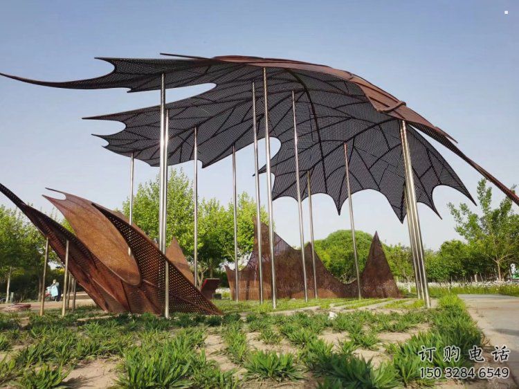 鏤空楓葉雕塑觀賞型，街景小品，鐵藝楓葉雕塑常用