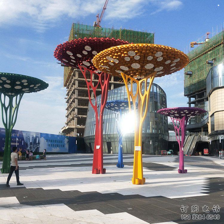 遮陽樹雕塑定制，白鋼構(gòu)件，不銹鋼遮陽樹雕塑廠