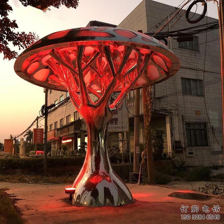 燈光樹雕塑訂做，街景小品，戶外燈光蘑菇樹雕塑制作