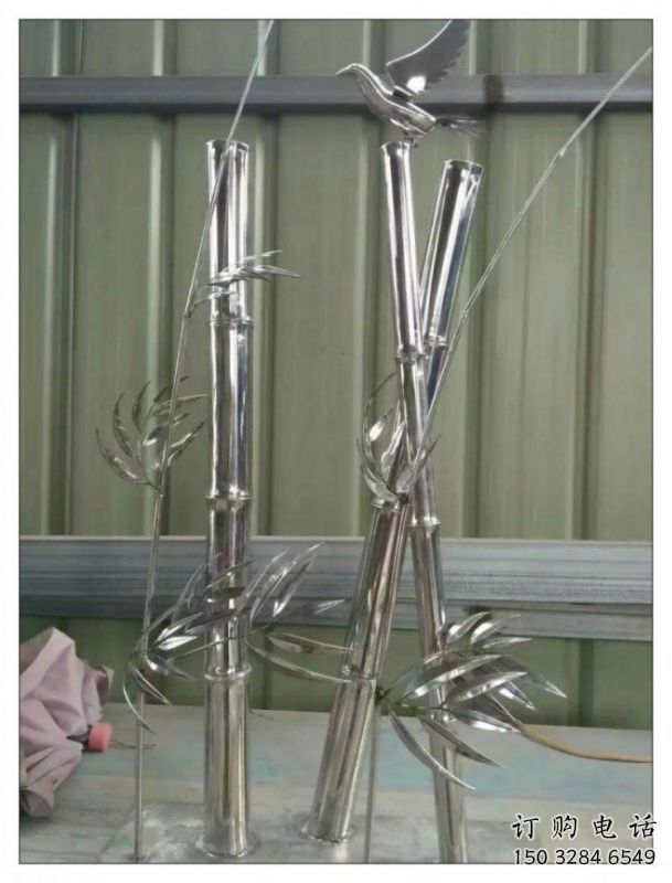 竹葉雕塑制造，中式工藝，不銹鋼鏡面竹葉雕塑制造
